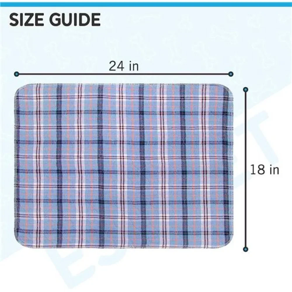 8Pcs Washable Reusable Non-Slip Pee Pads for Dogs, Light Blue Plaid, 18